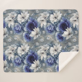 Elegante blauwe en witte rozen en lelies sherpa deken (Voorkant (horizontaal))
