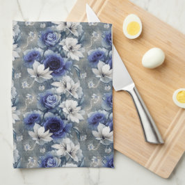 Elegante blauwe en witte rozen en lelies theedoek