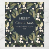 Elegante blauwe en witte sneeuwbes kerst wijn etiket (Enkel label)