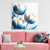 Elegante Blauwe en Witte Tulpen Canvas Afdruk (Insitu (Woonkamer))