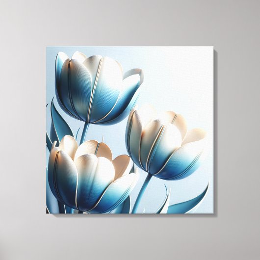 Elegante Blauwe en Witte Tulpen Canvas Afdruk (Voorkant)