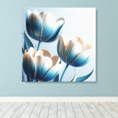Elegante Blauwe en Witte Tulpen Canvas Afdruk (Insitu (Houten vloer))