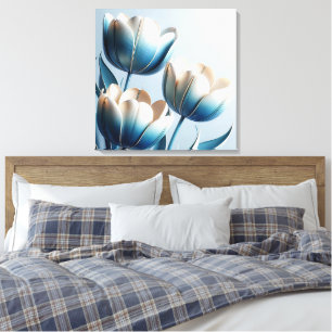 Elegante Blauwe en Witte Tulpen Canvas Afdruk