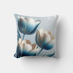 Elegante Blauwe en Witte Tulpen Kussen