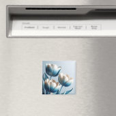 Elegante Blauwe en Witte Tulpen Magneet (Insitu (Vaatwasser))