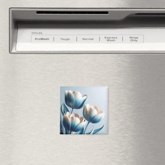 Elegante Blauwe en Witte Tulpen Magneet (Insitu (Vaatwasser))