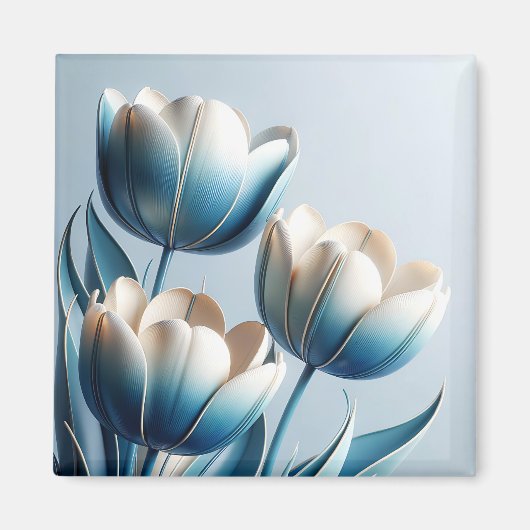 Elegante Blauwe en Witte Tulpen Magneet (Voorkant)