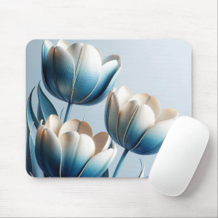 Elegante Blauwe en Witte Tulpen Muismat