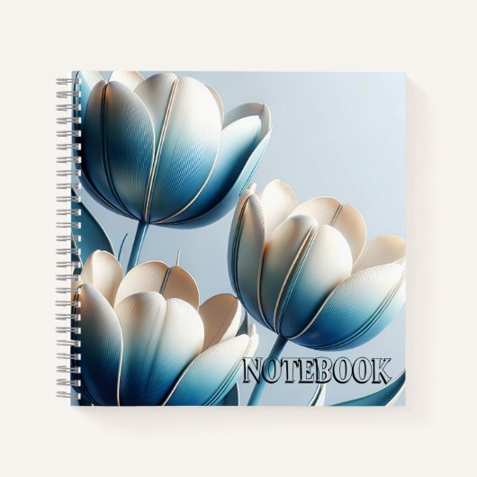 Elegante Blauwe en Witte Tulpen Notitieboek (Voorkant)
