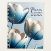 Elegante Blauwe en Witte Tulpen Planner (Voorkant)