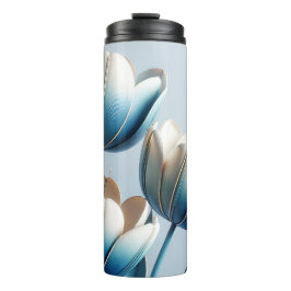 Elegante Blauwe en Witte Tulpen Thermosbeker