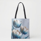 Elegante Blauwe en Witte Tulpen Tote Bag (Voorkant)