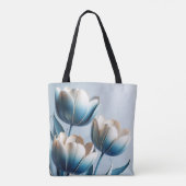 Elegante Blauwe en Witte Tulpen Tote Bag (Achterkant)