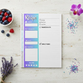 Elegante blauwe en witte vellen | Opvulreceptpagin Notitieblok
