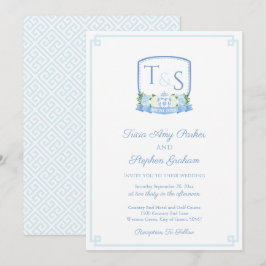 Elegante Blauwe en Witte Waterverf Wapenschild Huw Kaart