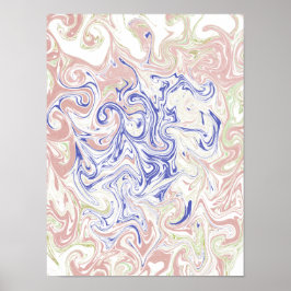 Elegante Blauwe en Zachte Perzik Marmer Wervel Abs Poster