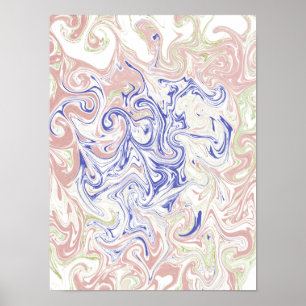 Elegante Blauwe en Zachte Perzik Marmer Wervel Abs Poster