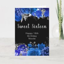 Elegante blauwe en zilveren bloemen Sweet Sixteen
