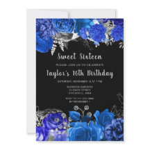 Elegante Blauwe en Zilveren Bloemen Sweet Sixteen