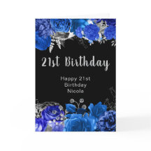 Elegante Blauwe en Zilveren Bloemen Verjaardagsfee