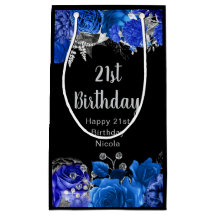 Elegante Blauwe en Zilveren Bloemen Verjaardagsfee