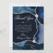 Elegante Blauwe en Zilveren Glitter Agaat Wedding Bedankkaart (Voorkant)
