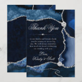 Elegante Blauwe en Zilveren Glitter Agaat Wedding Bedankkaart (Voorkant / Achterkant)