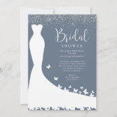 Elegante Blauwe en Zilveren Glitter Bruidsfeest Ui Kaart (Voorkant)