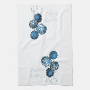 Elegante blauwe en zilveren kerst vermakelijk theedoek