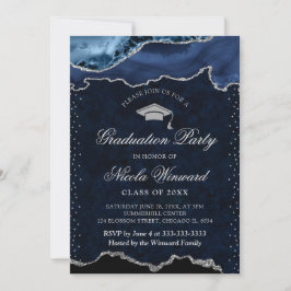 Elegante blauwe en zilveren marmeren agaat afstude kaart