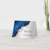 Elegante Blauwe en Zilveren Swirls Dank u Kaarten (Voorkant)