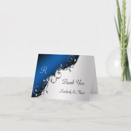 Elegante Blauwe en Zilveren Wervelende Bedankkaart