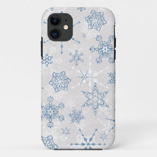 Elegante Blauwe en Zilveren Winter Sneeuwvlok iPhone 11 Hoesje