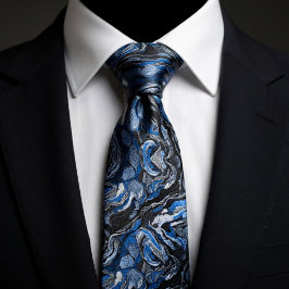 Elegante blauwe en zwarte draaimarmer Steen Stropdas