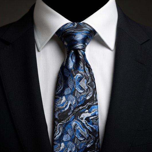 Elegante blauwe en zwarte draaimarmer Steen Stropdas