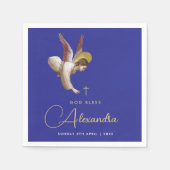 Elegante Blauwe Engel Zegen Doop Gouden Kalligrafi Servet (Voorkant)