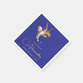 Elegante Blauwe Engel Zegen Doop Gouden Kalligrafi Servet (Hoek)