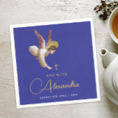 Elegante Blauwe Engel Zegen Doop Gouden Kalligrafi Servet