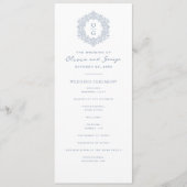 Elegante Blauwe Erfgoed Bruiloft Programmakaart (Voorkant)
