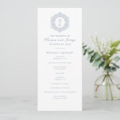 Elegante Blauwe Erfgoed Bruiloft Programmakaart (Staand voorkant)