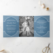 Elegante Blauwe Etnische Indische Boog Huwelijksfo Drieluik Uitnodiging (Binnen)