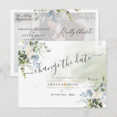 Elegante Blauwe Eucalyptusbladeren Wijzig de Datum Briefkaart (Voorkant / Achterkant)