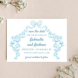 Elegante Blauwe Fantasievolle Handgetekende Chic B Save The Date