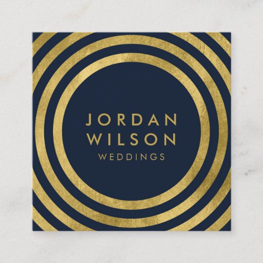 Elegante blauwe faux gouden ronde lijnen geometris vierkante visitekaartje (Voorkant)