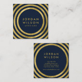 Elegante blauwe faux gouden ronde lijnen geometris vierkante visitekaartje (Voorkant / Achterkant)