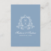 Elegante Blauwe Floral Crest Wedding Details Informatiekaartje (Achterkant)