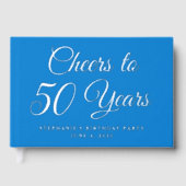 Elegante Blauwe Folie Proost op 50 Jaar Gastenboek (Voorkant)