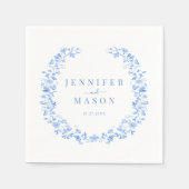 Elegante blauwe folk bloemenbruiloft papieren serv servet (Voorkant)