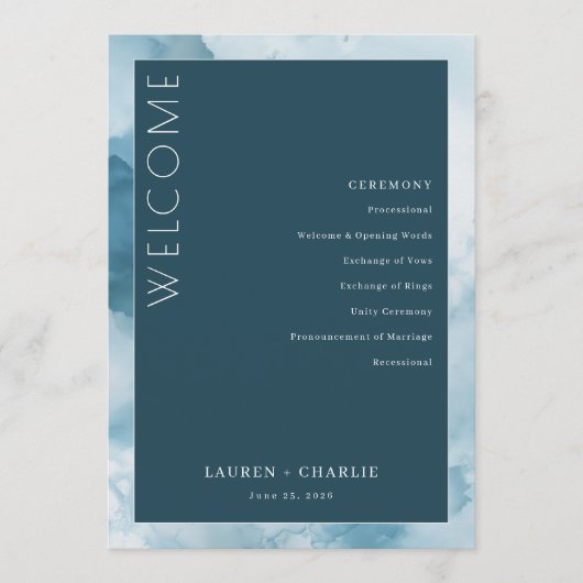 Elegante Blauwe Formele Ceremonie Agenda Programmakaart (Voorkant)