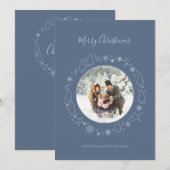 Elegante Blauwe Foto Handrawn Krans Vakantie Kaart (Voorkant / Achterkant)